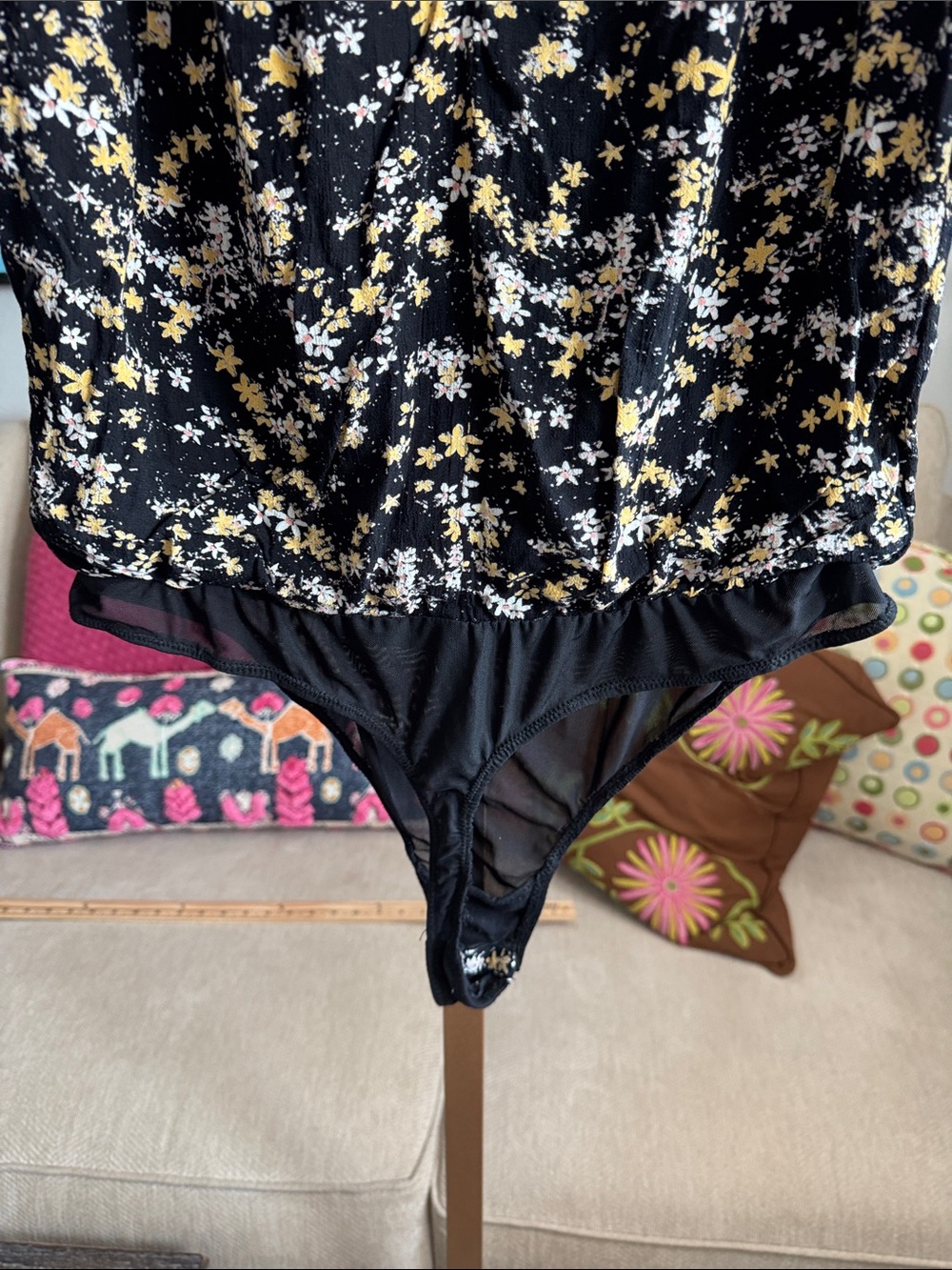 Free People Intimately Dessa Floral Bodysuit Size L Boho Puff Sleeve Peasant Top - Picture 10 of 11
